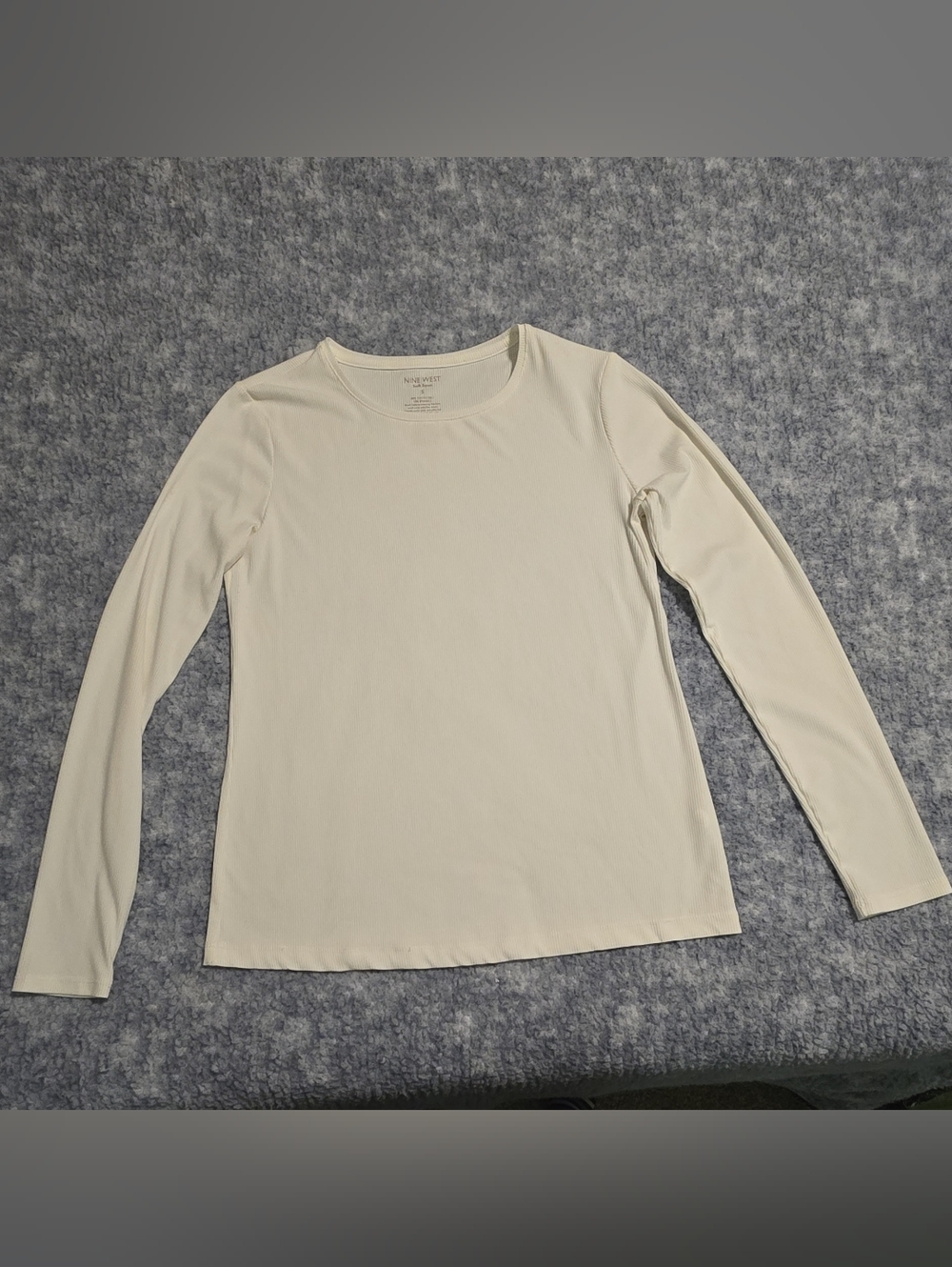 Nine West Ribbed Knit Long Sleeve T-Shirt Ivory Women's S
